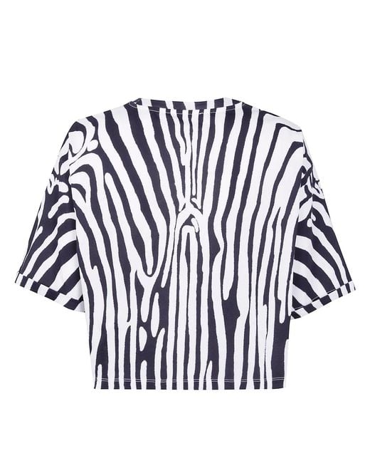 Balmain Blue Zebra Print Crop T-Shirt