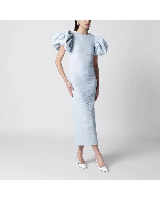 ROTATE BIRGER CHRISTENSEN Blue Balloon Jacquard Midi Dress