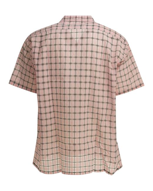 Beams Plus Pink "Open Collar Nylon Airy Plaid" Casual Shirt for men
