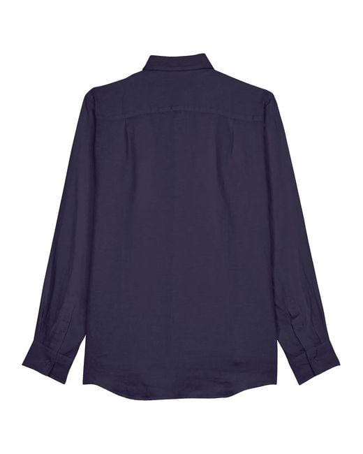Vilebrequin Blue Linen Shirt With Essential Silhouette for men