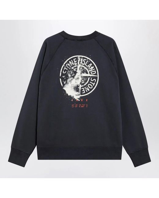 Stone Island Blue Cotton Sweatshirt With Logo Prints for men