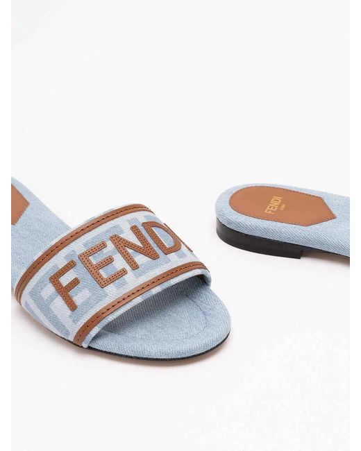Fendi White Denim Slides