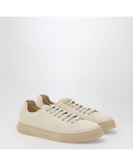 Ferragamo Natural Mascarpone-Colored Leather Sneakers for men