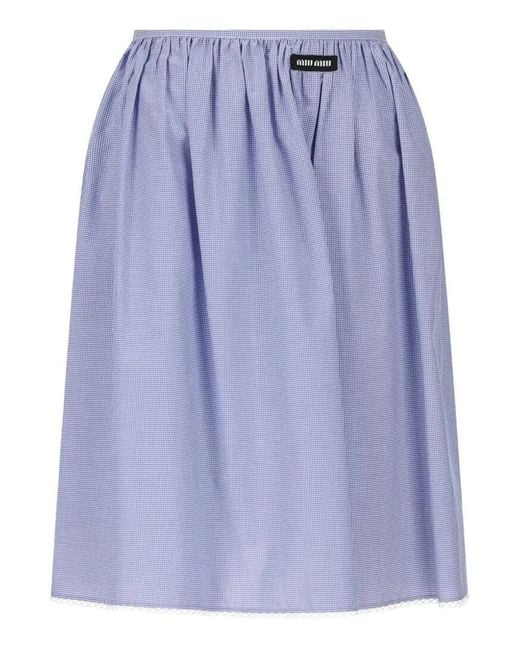 Miu Miu Blue Embroidered Cotton Skirt
