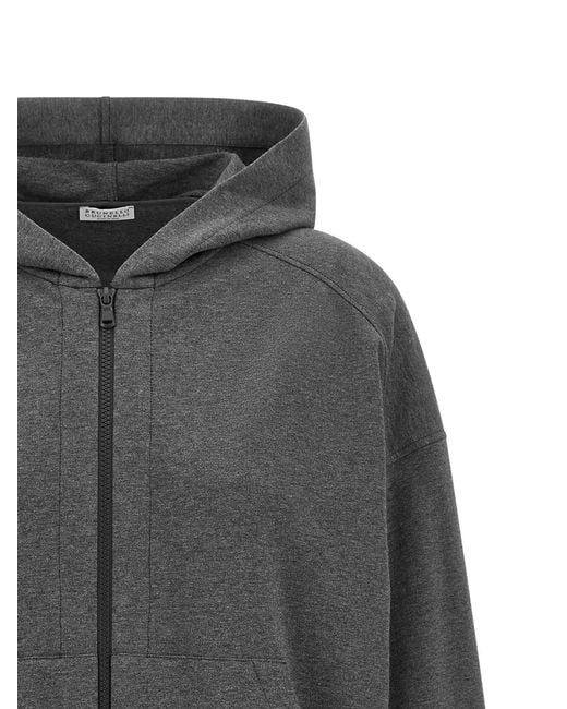 Brunello Cucinelli Gray 'Shiny Trims' Hoodie