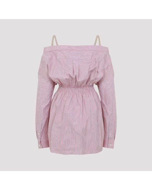 Miu Miu Purple Elasticated Waistband Striped Shirt Mini Dress