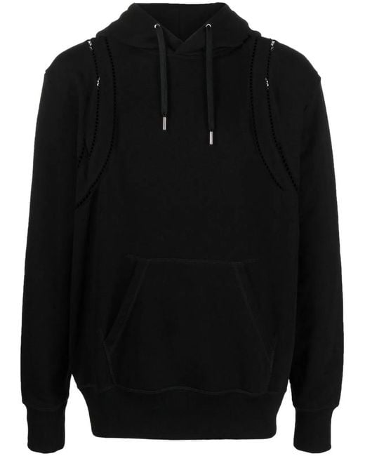 McQueen Black Crochet Hrnss Hoodie Organic L for men