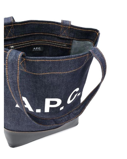 A.P.C. Blue Denim And Leather Shopping Bag for men