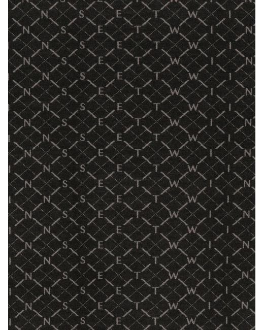Twinset Black Logo-Pattern Frayed Scarf