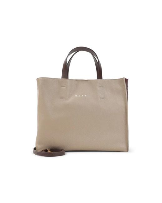Marni Natural Moon Stone And Burgundy Tote Bag