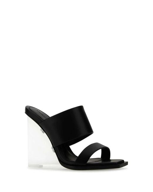 McQueen Black Leather Shard Mules