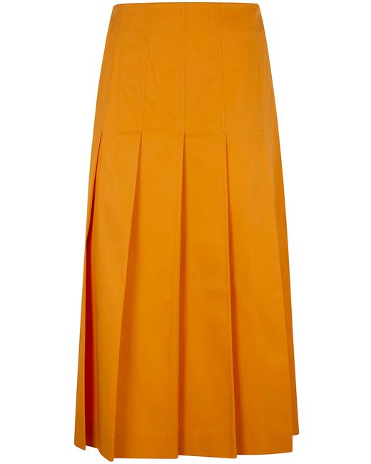 DR. HOPE Orange Pleated Cotton Twill Skirt