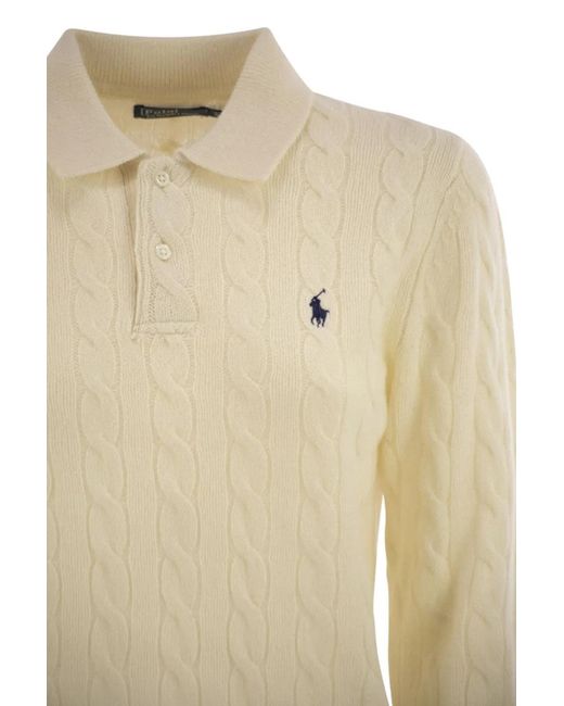 Polo Ralph Lauren Natural Wool And Cashmere Polo Shirt With Cable Knit