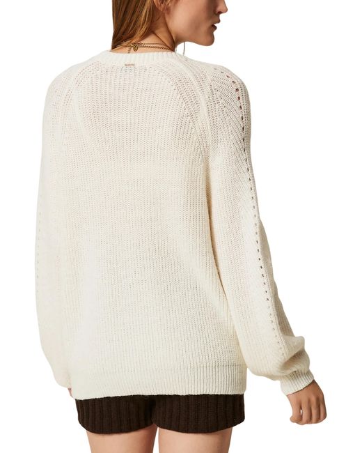 Twinset White Cardigan With Crochet Flowers