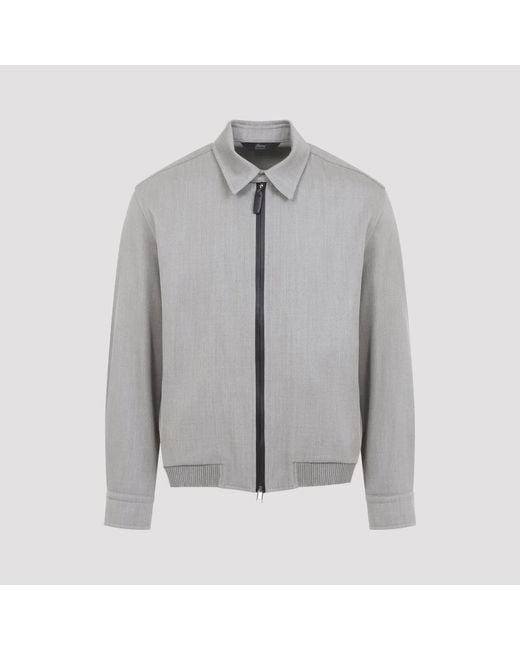 Brioni Gray Sand Zip-Up Blouson Jacket for men
