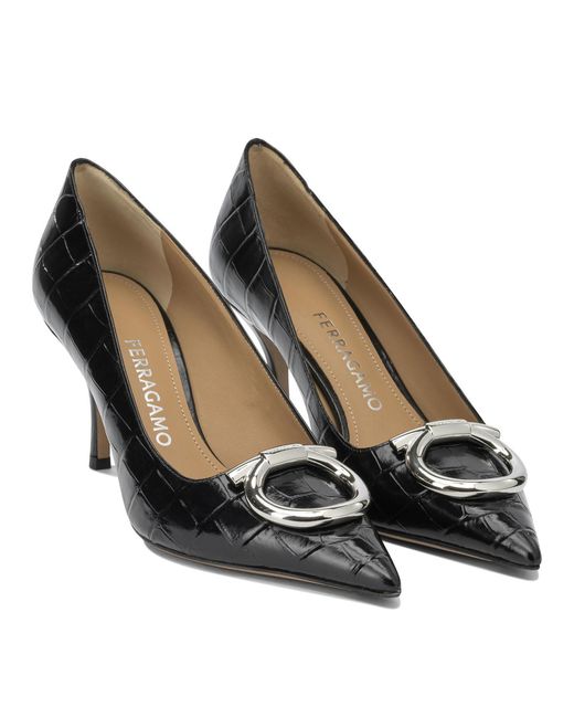 Ferragamo Black "Maxi Gancini 70Mm" Pumps