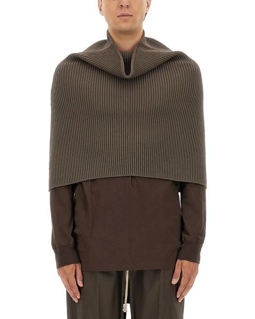 Rick Owens Brown Knitted Cape for men