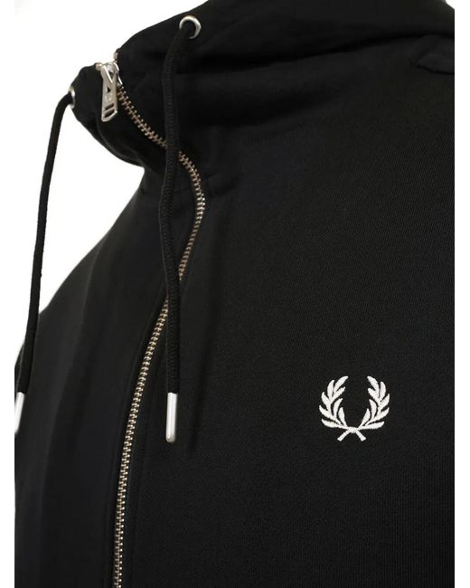 Fred Perry Black Hooded Zip Through Sweatshirt for men