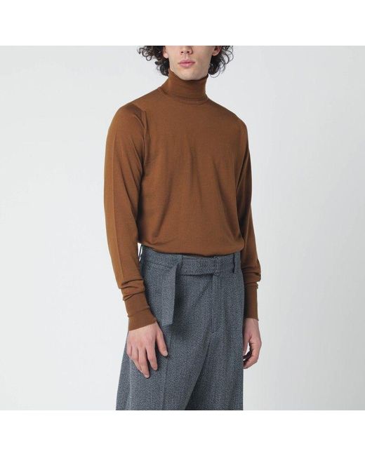 John Smedley Brown Wool Turtleneck Sweater for men