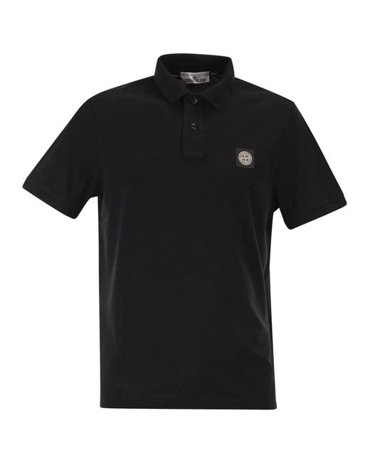 Stone Island Black Regular Fit Short-Sleeved Polo Shirt With Compass Patch for men