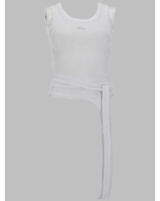 DIESEL White Crop Top "T-Anky-Tail" Con Lacci