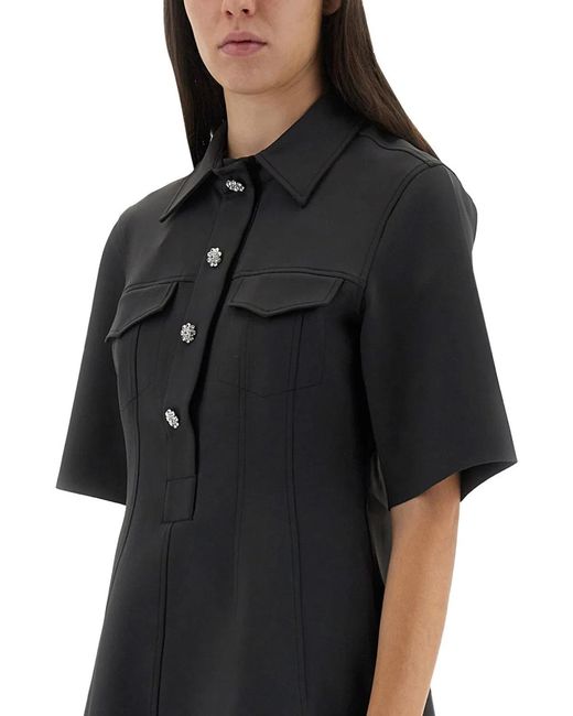 Ganni Black Mini Dress With Scalloped Buttons