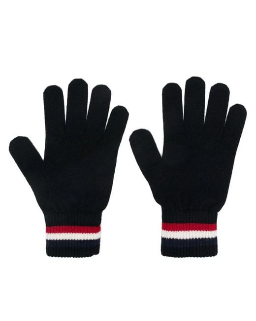 Moncler Black Tricolored Wool Gloves for men