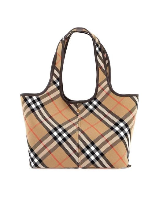 Burberry Natural Embroidered Canvas Small Check Shopping Bag
