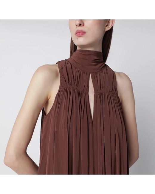 ROTATE BIRGER CHRISTENSEN Brown Dark Gathered Mini Dress With Ruching