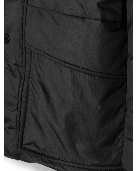 Stone Island Black Hooded Button-Up Coat for men