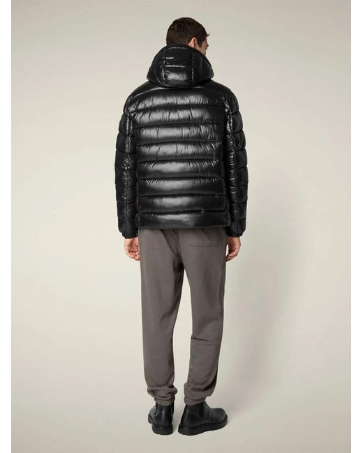 Save The Duck Black Florian Down Jacket With Lacquered Finish And Removable Hood for men
