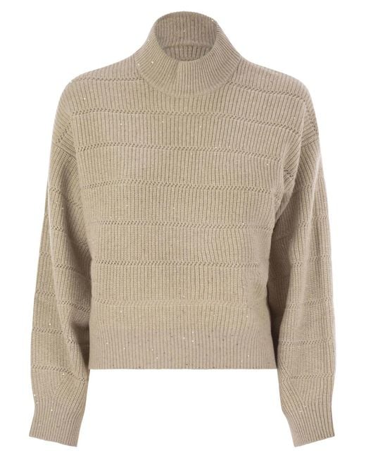 Brunello Cucinelli Natural Cashmere And Wool Turtleneck Sweater