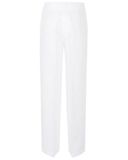Via Masini 80 White Linen Wide-Leg Trousers