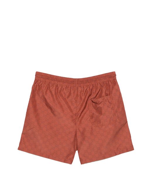 Gucci Red Swimsuit With Monogram Print for men