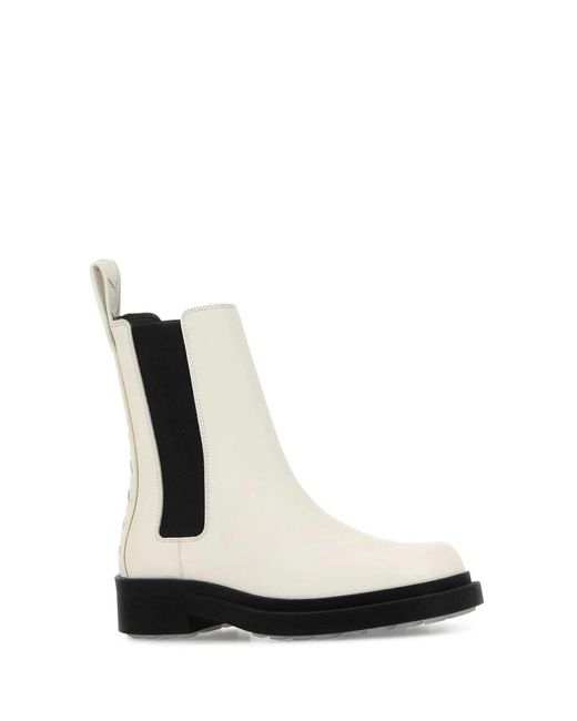 Bottega Veneta White Ivory Leather Chelsea Ben Ankle Boots