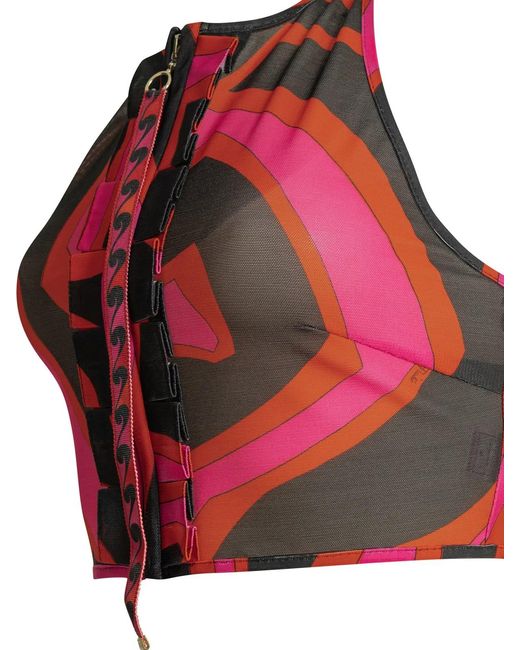 Emilio Pucci Red Marmo Fuchsia Polyamide Elastan Crop Top