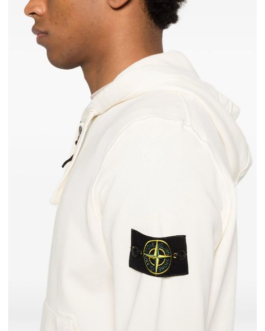 Stone Island White Regular Fit Hoodie With Zip And Pockets for men