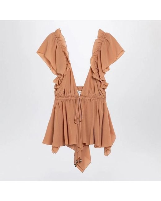 Chloé Brown Ruffled Silk Top