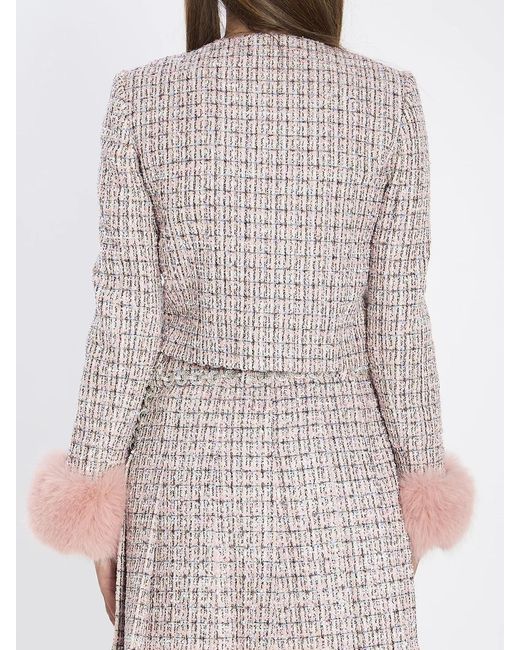 Self-Portrait Gray Boucle Fur Cuff Jacket