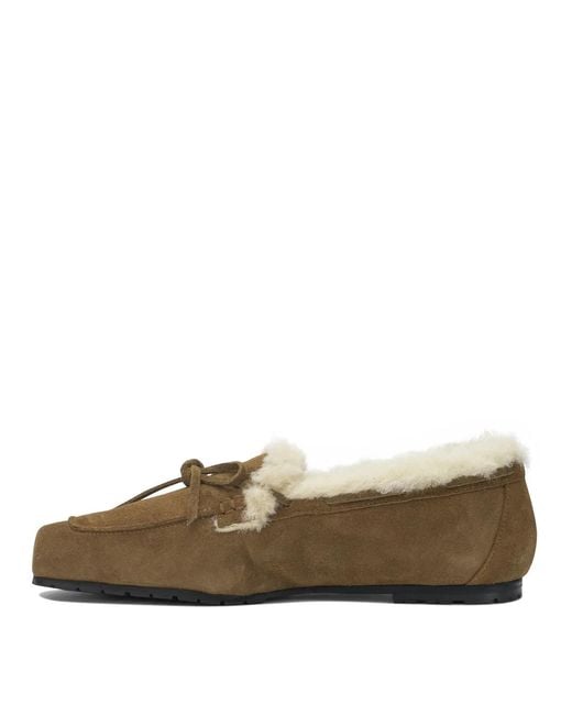 Aeyde Brown Tobacco Suede Shearling Loafers