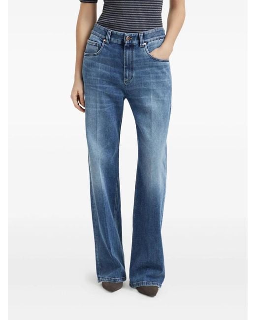 Brunello Cucinelli Blue Wide-Leg Stretch Denim Jeans