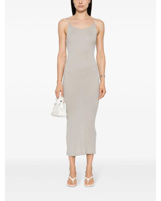 Majestic White Ribbed Viscose Long Dress