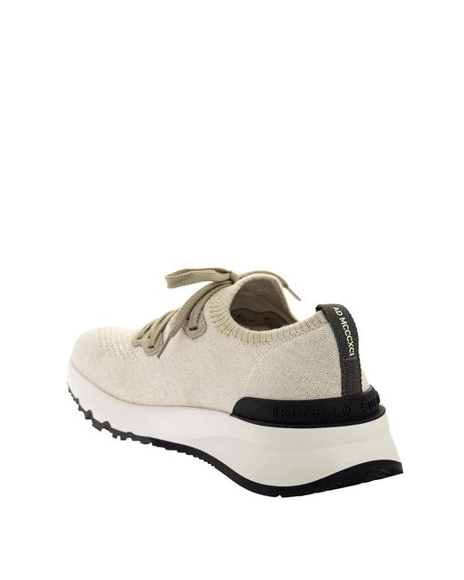 Brunello Cucinelli White Cotton Knit Sneakers for men