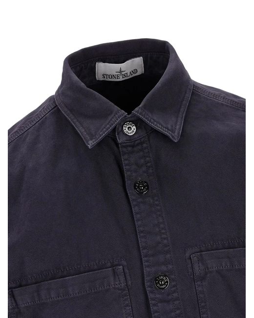 Stone Island Blue Patch-Pockets Badge Shirt for men