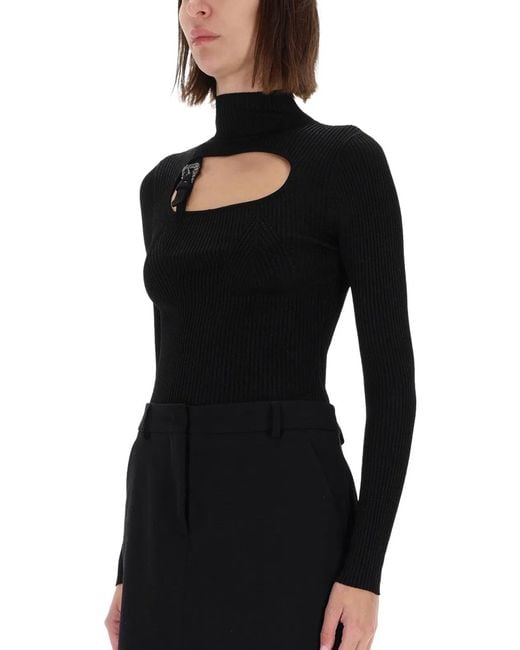 Versace Jeans Couture Black Ribbed Top With Buckle