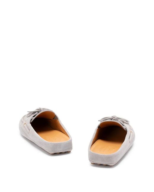 Tod's White Mule Gommino Lacée En Daim Gris Glacier