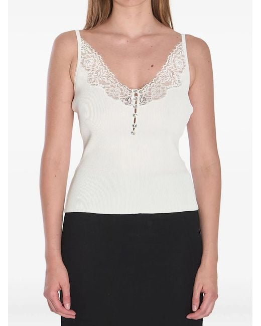 Self-Portrait White V-Neck Buttoned Top