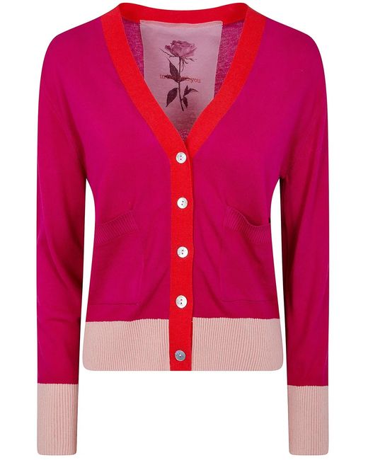 In bed with You Red V Neck Printed Cardigan