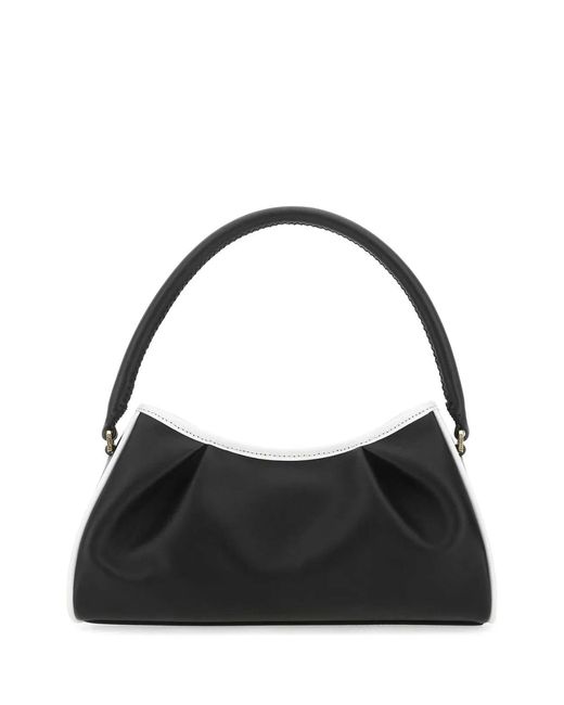 Elleme Black Two-Tone Leather Dimple Moon Shoulder Bag