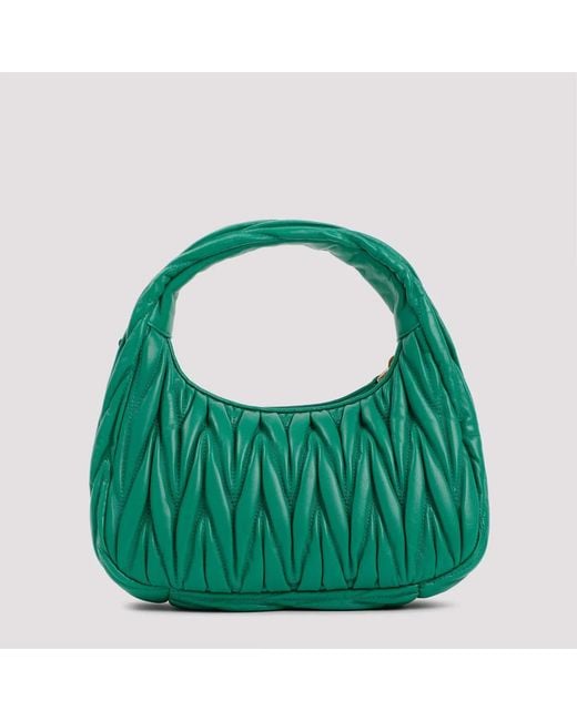 Miu Miu Green Mango Leather Miu Wander Matelassé Hobo Bag